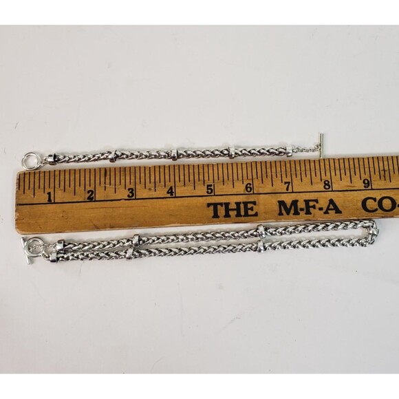 Vtg Ralph Lauren Silver Tone Wheat Chain Necklace & Bracelet  Signed 18" Chunky - Picture 6 of 7